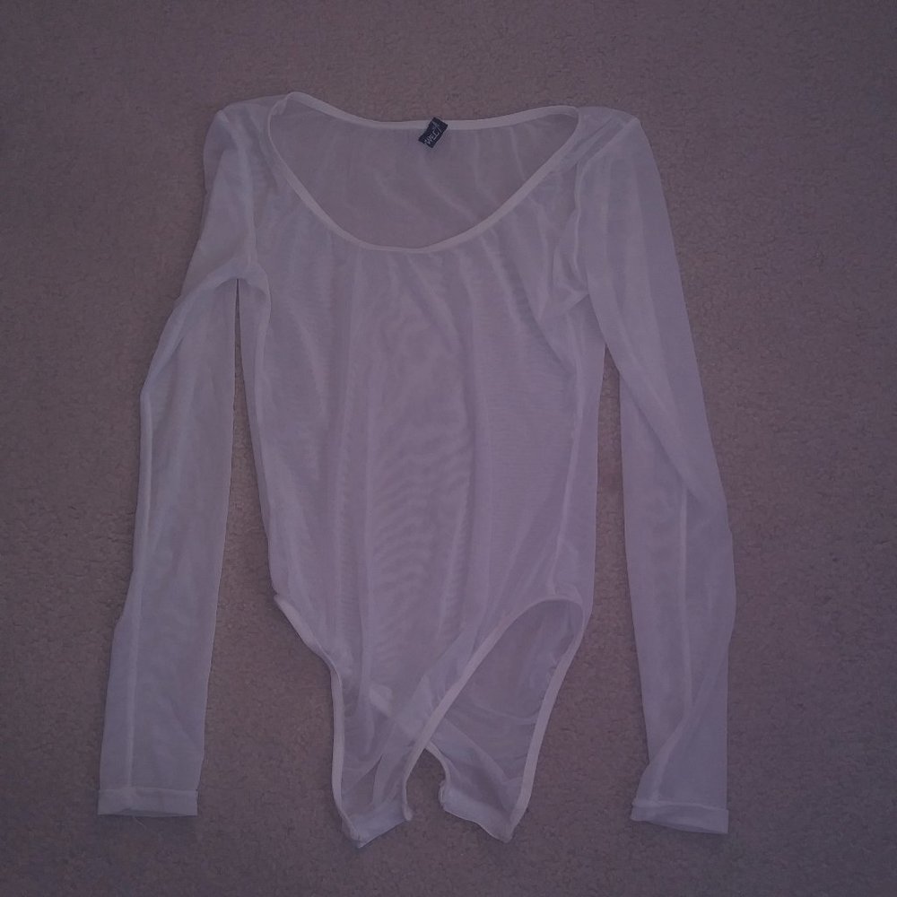 White Sheer Mess Body Suit